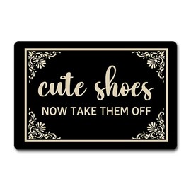 Humorous Rubber Welcome Mat for Entryway - 23.6x15.7 Inch Non-Slip Funny Doormat with 'Cute Shoes Now Take Them Off' Message - Indoor/Outdoor Use