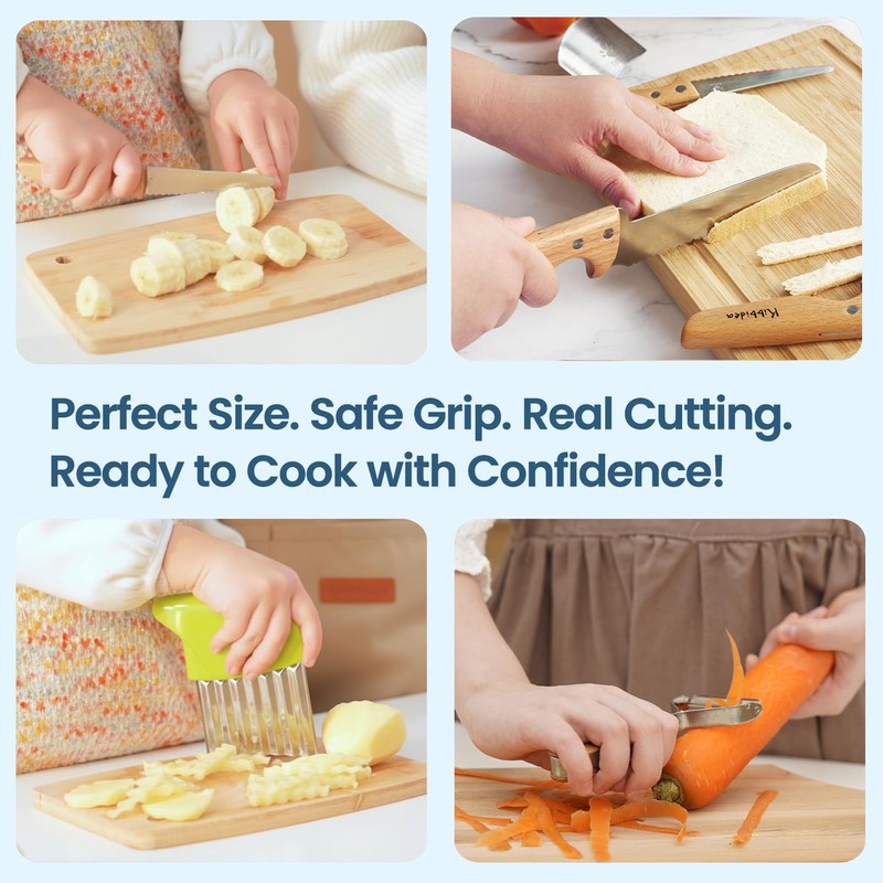Kibbidea Kids Safe Knives for Real Cooking, 11-Piece Kids Cutting