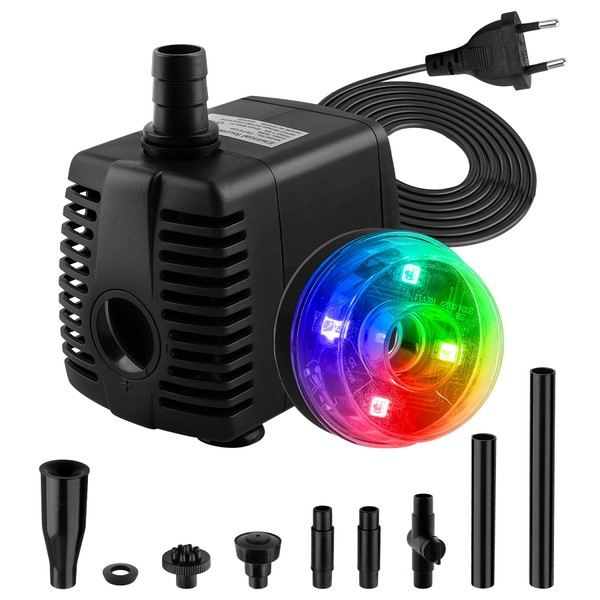 NATPOW Outdoor Fountain Pump with LED, RGB Pond Pump for