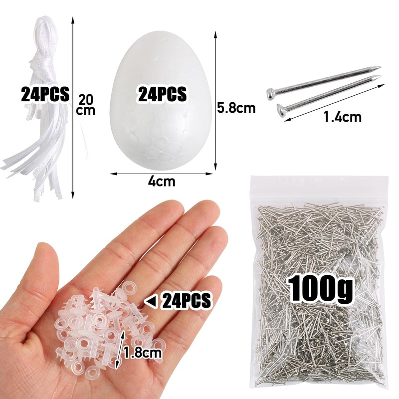 BOFUNX Styrofoam Eggs Craft Set, 24 Easter Eggs for Hanging