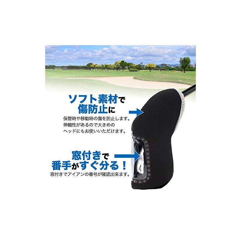 Iron Cover, Golf Headcover, Set of 10, Clear Window, Soft