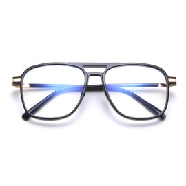 TECH-LINE-DIRECT FASHION ACCESSORIES Double Bridge Square Anti-blue Light Glasses Anti Glare Gaming Glasses for Women Men [Black Frame]