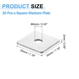 uxcell 20Pcs 1-3/16" Square Plate Washer for 1/4" Bolt, 201 Stainless Steel Bearing Plate Flat Washers Spacer Gasket for Machinery Repair, Outdoor Construction (0.08" Thick)