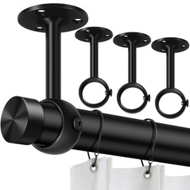 TOKPLNU Ceiling Curtain Rod Brackets, Heavy Duty Ceiling Curtain Rod Holders, Black 4 Pack Curtain Rods Hooks Hangers for Wall Drapery Closet Rod Bracket Support for 1 1/4-Inch Shower Poles