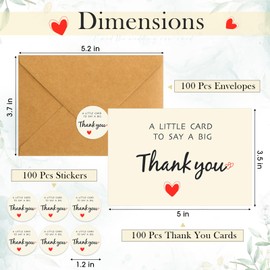 Gueevin 100 Pack Thank You Cards with Envelopes and Stickers Bulk Funny Blank Thank You Notes & Cards for Wedding, Business, Teacher, Boss, Graduation, Bridal Gifts, Holiday, Funeral and Christmas