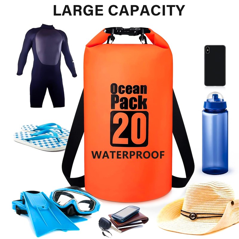 Invool Dry Bag Waterproof Bag, 5L/10L/20L/30L Waterproof Backpack Adjustable Shoulder