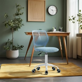 Homy Casa Armless Home Office Desk Chair, Colorful Task Chair with Soft Mesh Padded Cushion, Height Adjustable Swivel Study Computer Chair for for Girls Boys Teens (CO-Blue, 1PC)