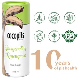 Natural Organic Deodorant for Women and Men | Lemongrass - All Skin Types (2.65oz) | Coconut Oil Base with Organic Essential Oils - Plastic Free Biodegradable Packaging- Made in the USA