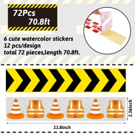 Ireer 72 Pcs Construction Bulletin Board Borders Set Decoration for Trim Construction Theme Party Self Adhesive Tape for Classroom Workplace Wall Desk Window Schools Offices Supplies, 6 Style, 70.8 ft