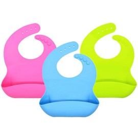 U Chef Baberos de Silicona para Bebé Set de 3 Impermeable, Accesorio para Alimentación de Fácil Limpieza, Cómodo y Duradero con Bolsillo Grande para Recoger Alimentos