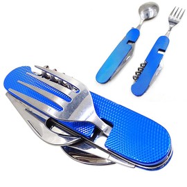 Movoja 6-in-1 Camping Cutlery | Stainless Steel | Separable | Field Cutlery | Outdoor Camping Bottle Opening Festival (Blue)