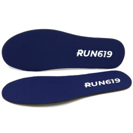 RUN619 - Plantillas de zapatos sin caída – Inserciones planas delgadas sin soporte de arco – Formación de pies – perfectas para correr, caminar, trabajar o senderismo, plantillas delgadas medianas a firmes de 3 mm, Azul / Patchwork, Size F - Men's 13