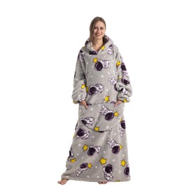 Capecage Oversized Blanket Hoodie Extra Long Womens Blanket Hoodie Long Big Blanket Hoodie Wearable Blanket Hoodie Puppy (Grey Astronaut)