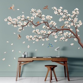 DECOWALL SG4-2317 Oriental Flower Tree Wall Stickers decals peel and stick removable nursery bedroom living room art home decor decoration floral birds girls murals daisy