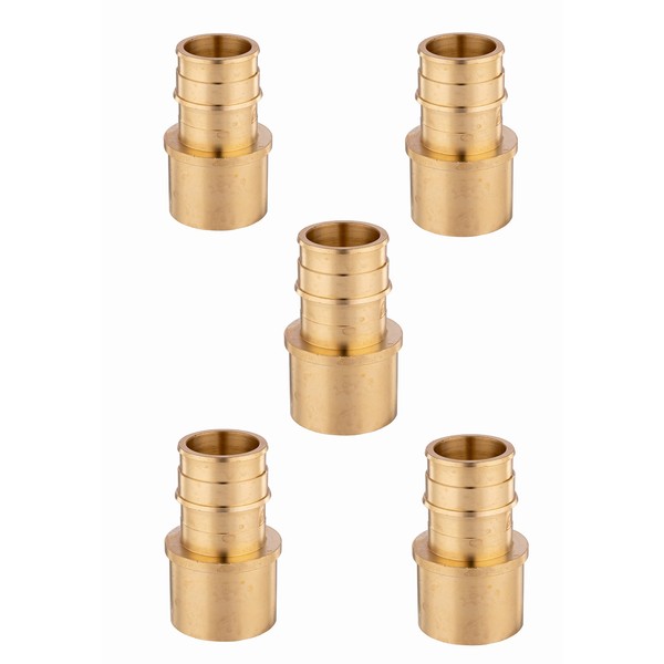 (Pack of 5) EFIELD Pex A Expansion Full Flow Brass Fittings 3/4"x 3/4" Male Sweat Adapter(Inside the Copper Pipe), F1960