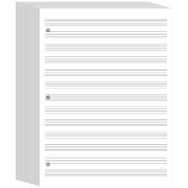 Fullhawl Loose Leaf Music Filler Paper 8.5"x11" with 12 Staves of Music Lines 100 Sheets Blank Manuscript Staff Paper for Compositions, 3 Hole Punched