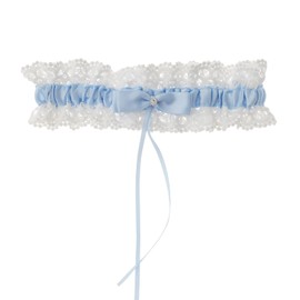 AWOCAN Wedding Garter Bridal Wedding Dress Flower Elastic Bridal Garters with bow, lace,Blue Bridal Stocking Flower Ornaments, B, One Size