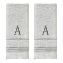 SKL Home Casual Monogram Hand Towel Set, A, 16x26, White 2 Count
