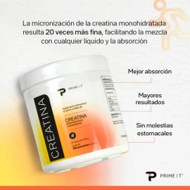 Creatina Monohidratada Y Micronizada Primetech 100 Servicios De 5 Gr, En Polvo Y De Alta calidad y Pureza Sin Sabor sin Aditivos Para Mayor Fuerza Y  