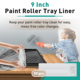 50 Pcs Paint Tray Liners Disposable - 9 Inch Paint Roller Tray Liner Plastic Paint Tray Liners for House Painting Walls