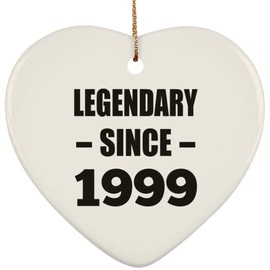 Designsify Christmas Tree Decoration, 25th Birthday Legendary Since 1999, Heart Ornament, Gifts for Anniversary Valentines Mom Mothers Fathers Day Party, to Men Women Him Her Friend Mom Dad Wife