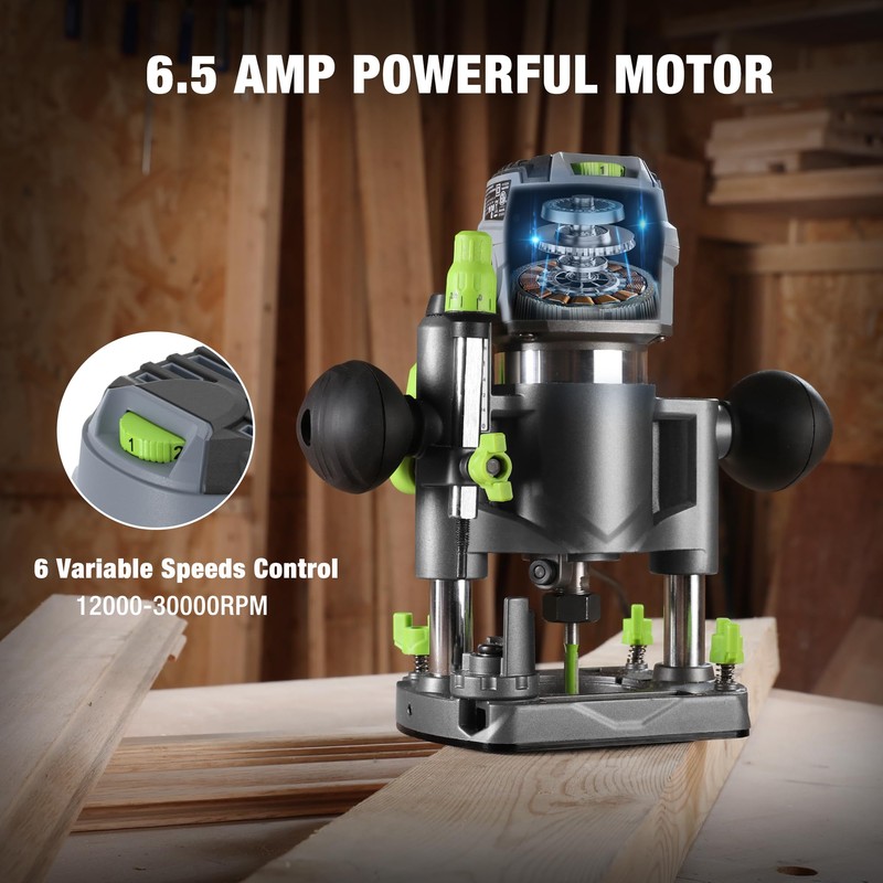 WORKPRO Compact Router Combo Kit, 6.5 Amp Compact Router Fixed