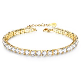 JDGEMSTONE Ankle Bracelets for Women,Sterling Silver Ankle Bracelets, Zircon Gold Anklets for Women,Bling Women's Anklets,Gift for Birthday,Anniversary,Summer Tennis Ankle Bracelet for Women 6.5+2in