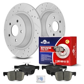 YXPCARS Ceramic Rear Brakes Pad and Rotors Drilled Slotted Solid Replacement Disc Brake Kits for Lincoln Mkz 2013-2016 Hybrid, Ford Fusion 2013 2014 2015 2016 2017 2018 2019 2020 Except Energi