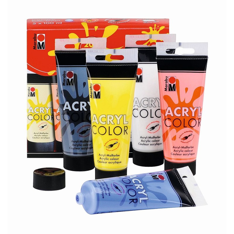 Marabu 120100087 Acrylic Color Assortment, 5 x 100 ml