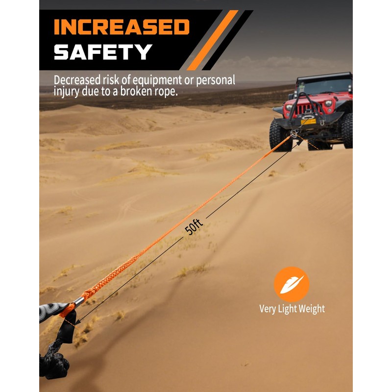 DAYDOOR Winch Rope Extension, 3/8'' x 50ft Synthetic Winch Extension