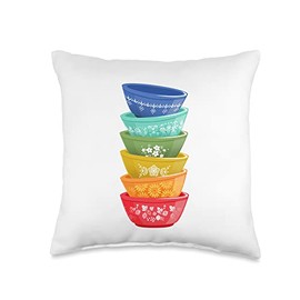 Vintage Pyrex Bowls, Rainbow, Retro Kitchen Throw Pillow
