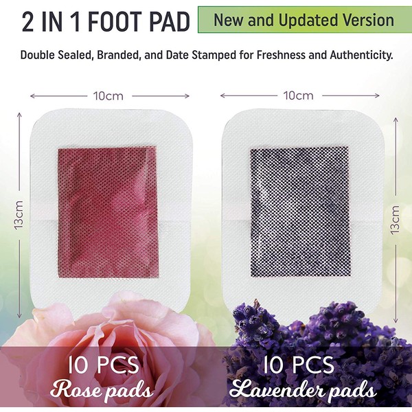 Prescia Foot Pads (20) Premium 2 in 1, Sleep Aid, Pain Relief, Cleansing, More Energy, All Natural Lavender n' Rose, Organic Bamboo Vinegar Feet Patch