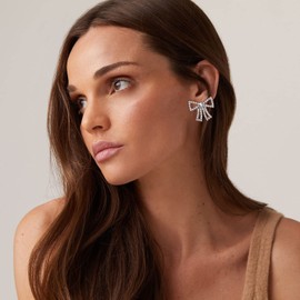 Bow Heart Rhinestone Earrings for Women Silver/Gold Plated Cubic Zirconia Bow Knot Drop Earrings for Women Gift Pearl Drop Cute Bow Earrings…, Copper, Agate