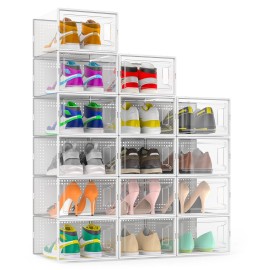 SECRET PLACE SECRET SPACE LARGE SHOE ORGANIZER STORAGE BOXES, 15 PACK - WHITE
