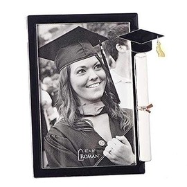 Graduation Cap, Diploma Polished Onyx and Silver Tone 5.5 x 6.5 Zinc Photo Frame