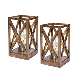 WINGBO 2 Pack Retro Battery Powered Table Lamps, Battery Operated Cordless Lamp Set, Portable Nightlight Decorative Light for Living Room Dining Room Bedroom Entryway Patio, Faded Brown Finish