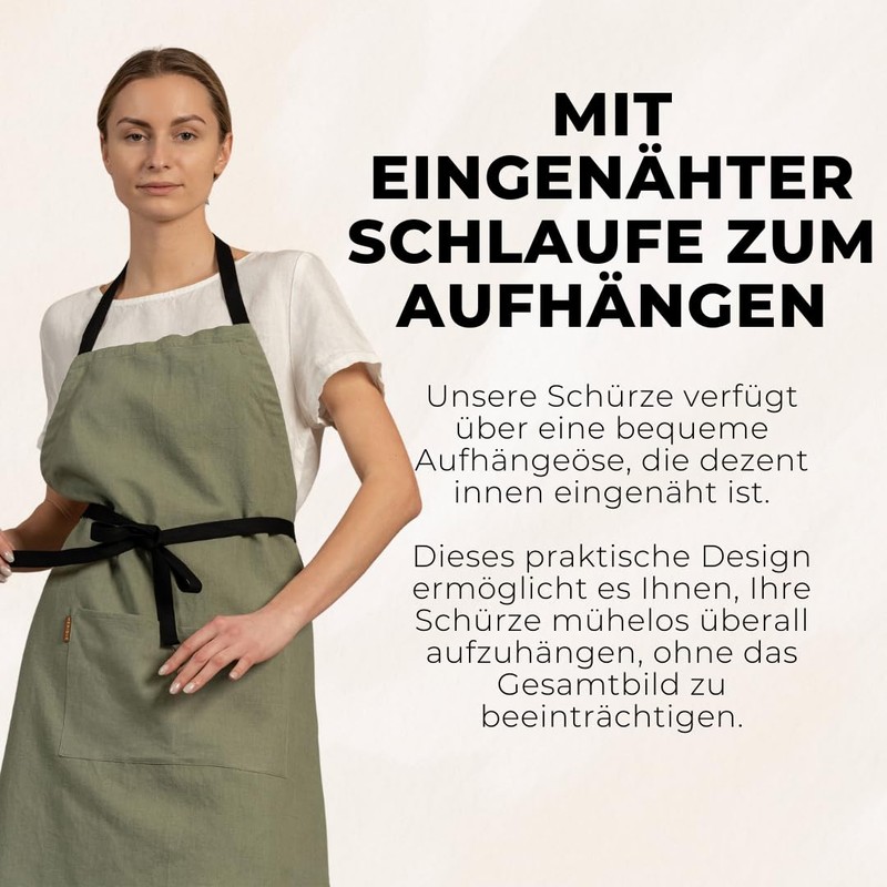 menique Linen Apron, Kitchen Apron, Adjustable Cooking Apron for Men