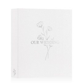 Lanpn Wedding Photo Album 8x10, Each Pack holds 50 Pictures Slip in Pockets Mini Linen Top Loading Wedding Photo Book for Portrait Only 8 x 10 Picture (Flower, White)