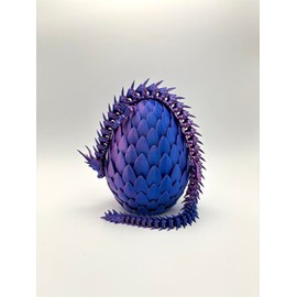 Neon Blaze Dragon with Matching Egg | Articulated Dark Blue & Magenta Dragon | Collectible Neon Decor