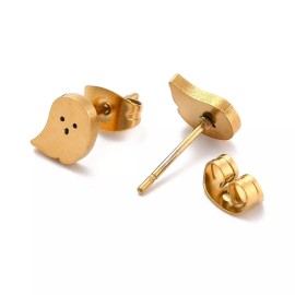 LZD Stainless Steel Stud Post Earrings Cute Scary Ghost Gold E30