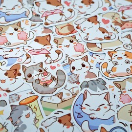 hanairo Flake Seals, Large Quantity 100 Piece Set, Notebook, Diary, Album, Handmade Stickers, Stylish (Cat)