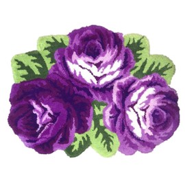 Abreeze Flora Rug Purple Handcraft Bathmat Porch Rug Home Decor Carpet Washable Non-Slip Mat Indoor and Outdoor Welcome Rug (3 Roses, Purple)