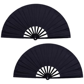 DYMSUP 2 Pcs Black Large Folding Hand Fan Foldable, Big Loud Clack Fan Vintage Festival Chinese Fan for Men Women Dance Bridgerton Tea Party Decorations