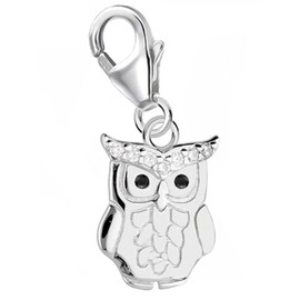 Goldene Hufeisen Owl Charm 925 Sterling Silver Cubic Zirconia Crystal Stones Lobster Clasp for Bracelets Charm Bracelets, Cubic Zirconia Zirconia Crystal, Cubic Zirconia Created Cubic Zirconia