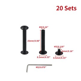 Oedema M3×4mm Binding Post Screw Black Chicago Screws Φ4×25mm Belt Screws for Leather Crafting, Photo Album, Stainless Steel