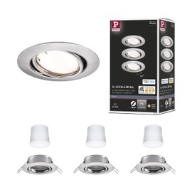 Paulmann 92464 LED Recessed Light Base Smart Home Zigbee Basic Set Swivelling Round 230 V 3 x 4.9 W 3 x 430 lm Dimmable 90 mm Brushed Iron Metal 3000 K
