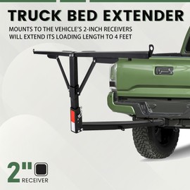 ECOTRIC Black Truck Bed Extender Pickup Truck Bed Hitch Mount Bed Extender Heavy Duty Lumber Ladder Canoe Boat Kayak Long Pipes - Powder Coated Steel