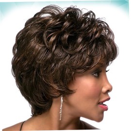 Ipetboom 1pc Stylish Short Curly Wig Blunt Bangs Comfortable Synthetic Hairpiece for Women for Parties and Daily Wear Black Brown