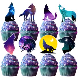 Decoración para cupcakes con diseño de lobo de galaxia para fiestas de cumpleaños