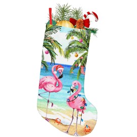 hawaii tropical christmas flamingo beach holiday mele kalikimaka 18 Inches Christmas Stocking Classic Large Soft Stockings Santa, Xmas Character for Family Holiday Christmas Party Decor Gifts